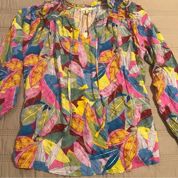 Easel Multicolor Leaf Print Blouse - Picture 4 of 6